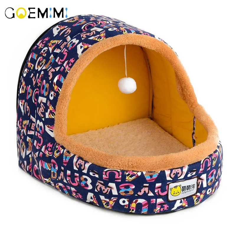 

2019 Warm Cat Cave Bed With Ball Comfortable Pet Dog Kennel Top Quality Small Dogs Cats Home Nest Cute Pattern Kitten Puppy