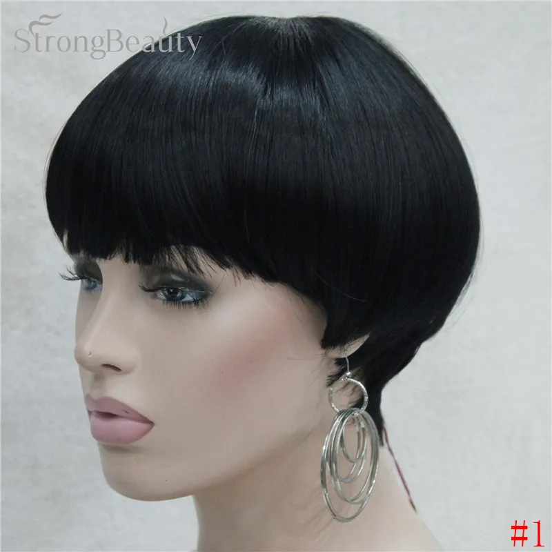 StrongBeauty короткие парики для женщин синтетические коричневые/фиолетовые волосы гриб стрижка волоконный монолитный парик