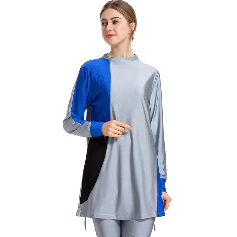 

BAILUNMA New Burkinis Muslim Swimwear Islamic Muslim Swimsuit Burkinis Swimwear Women Modest Patchwork Full Cover Swimming Suit