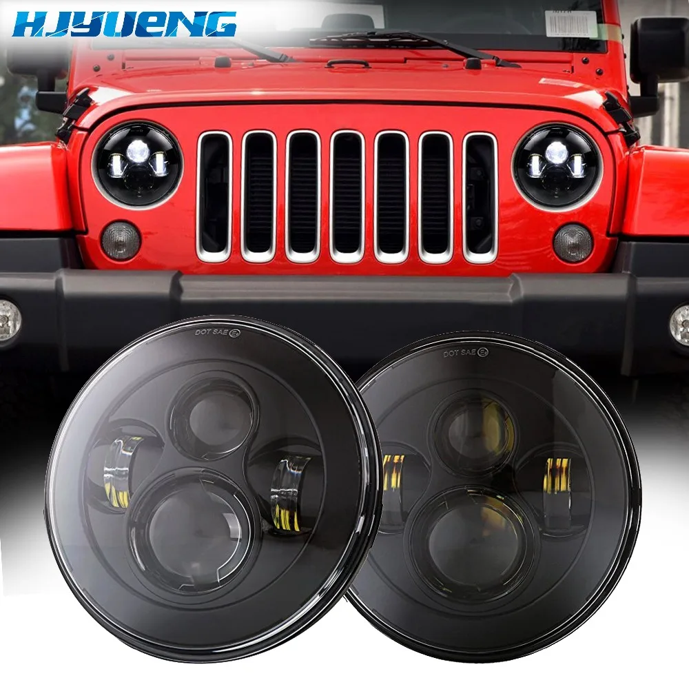 HJYUENG 45 Вт для Jeep wrangler 7 дюймов светодиодный передний фары замена с Hi/Lo луч + черный 4