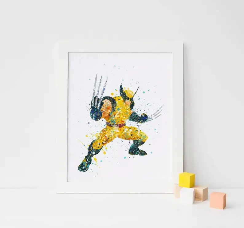 Росомаха Xmen печать супергерой акварельный плакат дети комнатное домашнее