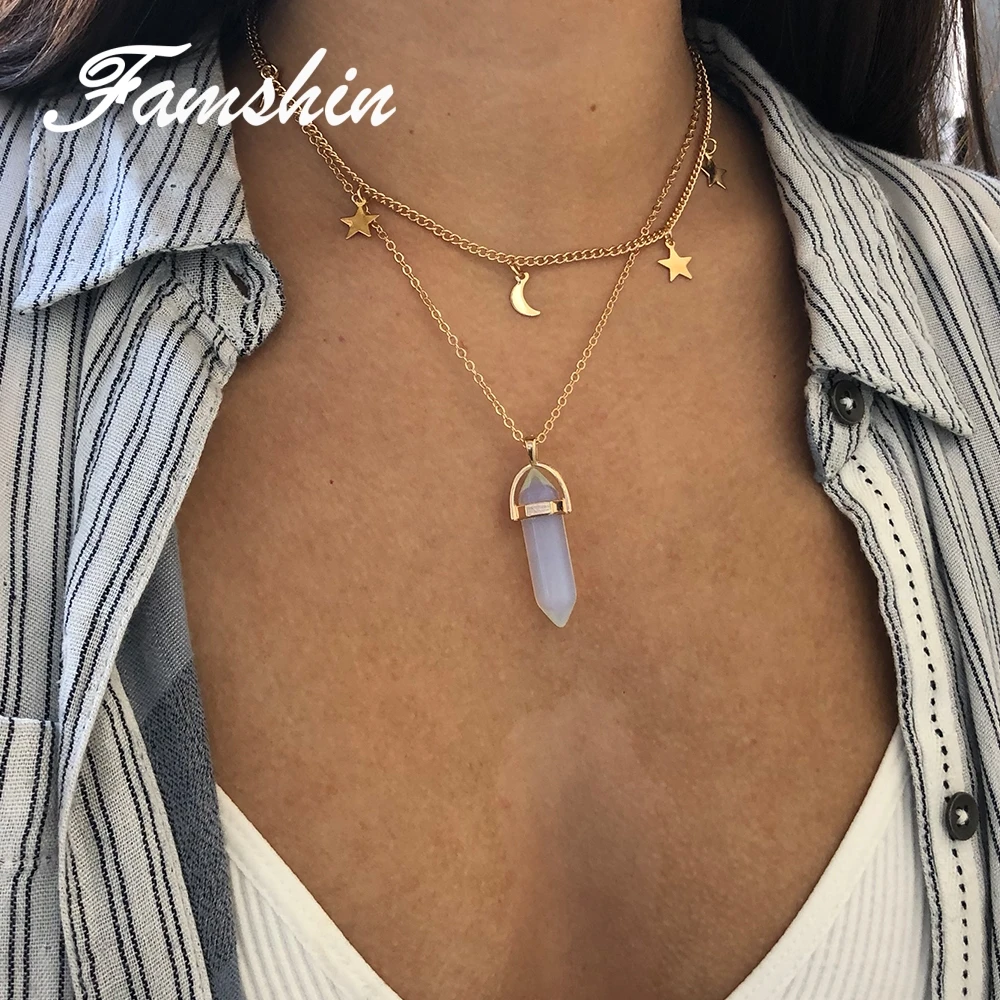 Женское Ожерелье-чокер FAMSHIN модное колье с большим камнем подвеской в виде Луны и
