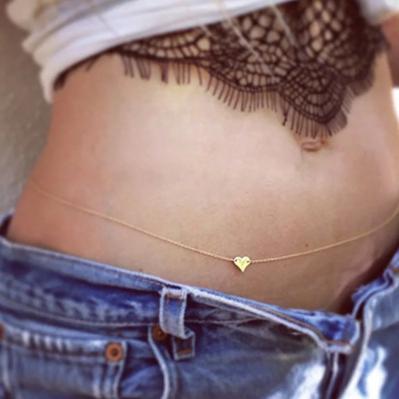 

Simple Fashion Heart Pendant Body Chain Jewelry Sexy Gold Silver Charm Waist Chain Women Accessories