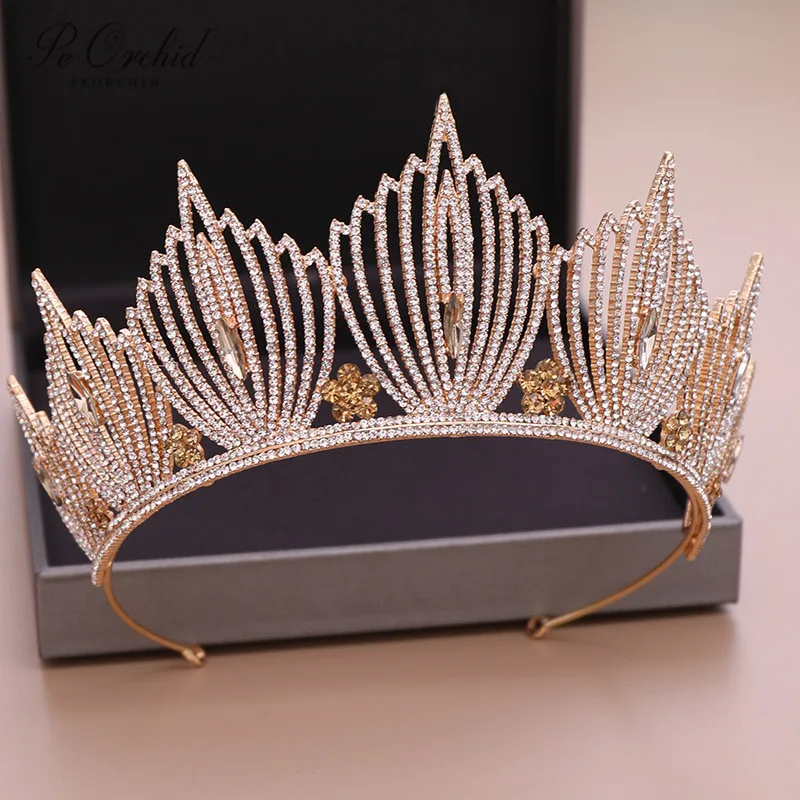 PEORCHID Corona Princesa горный хрусталь Свадебные украшения для волос невесты Корона оголовье Кристалл для женщин Свадебная Тиара Золото Серебро