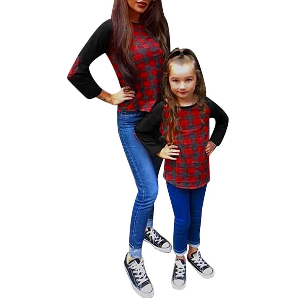 2018 одинаковые рубашки для мамы и ребенка клетчатая блузка детская одежда