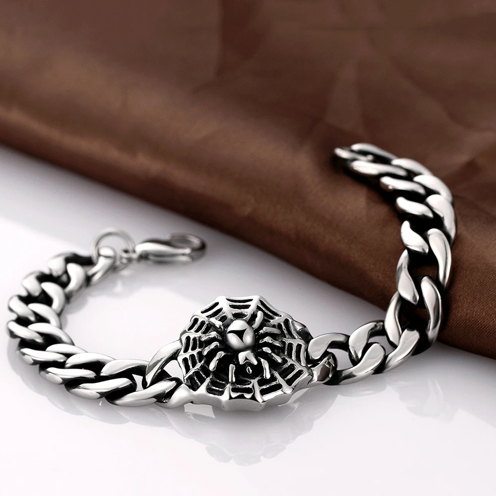 Vemany Men's 316L Stainless Steel Bracelet Retro Chain Punk Rocker Spider Mens Fashion Jewelry | Украшения и аксессуары