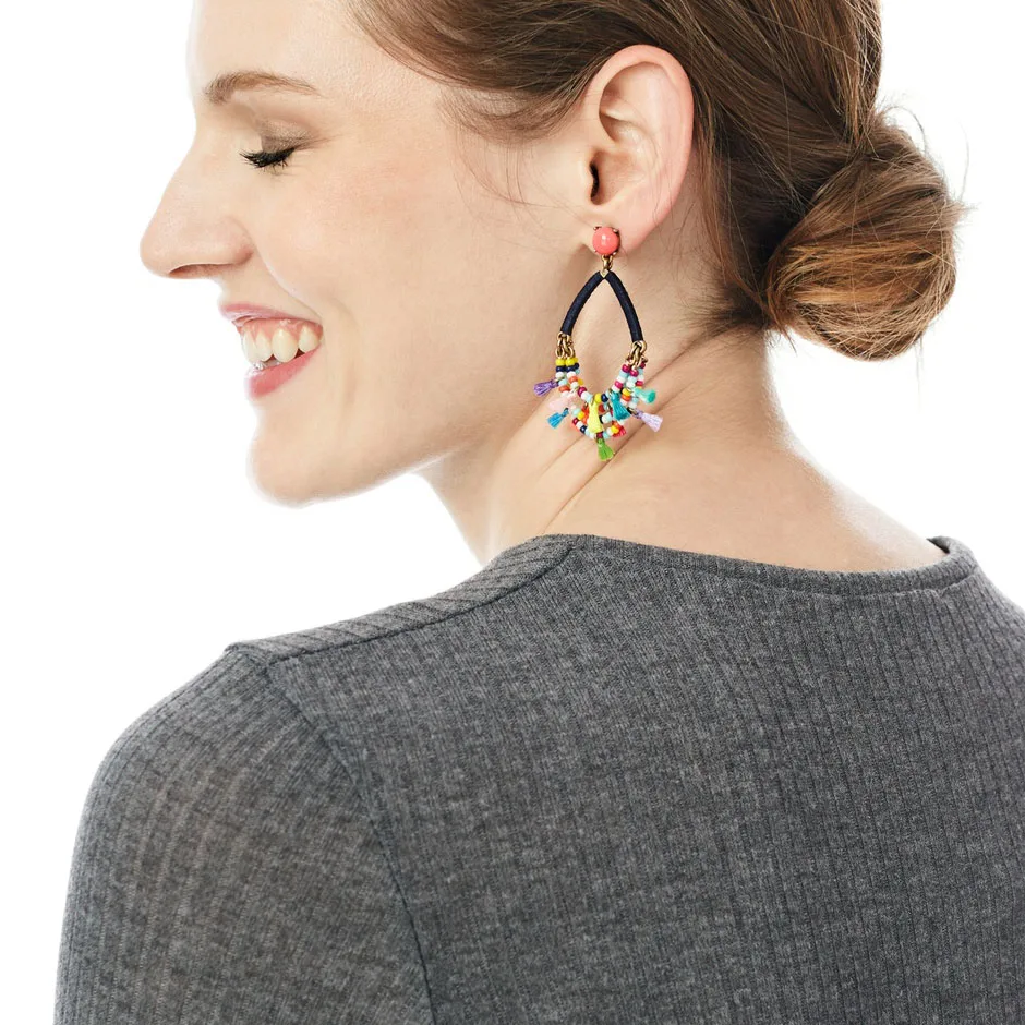 YJX меренге Капли серьги с каменными бусинами обруч кисточками плотная Кластерные