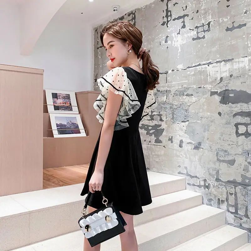 2019 летние женские платья однотонное черное повседневное корейское платье с