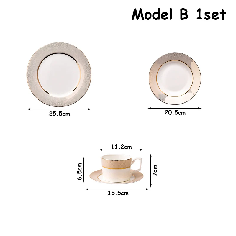 Model B 1set Набор керамической посуды, поднос, кофейная чашка, столовые приборы, набор тарелок с золотым краем, набор глубокой посуды, кухонная утварь, деликатная посуда, блюдо для еды - Цвет: Model B 1set