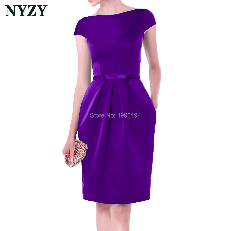 Бирюзовый халат Vestido коктейльные платья NYZY C155 элегантное атласное свадебное платье с карманами праздничная одежда вечернее платье - Цвет: Фиолетовый