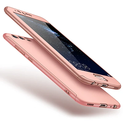 Rose gold 360 градусов полный чехол для телефона s для huawei P20 P10 Lite P9 Plus Nova 2s 3i Honor 10 9 8 Lite 8x 7x 6x Чехол Жесткий ПК со стеклом - Цвет: Rose gold
