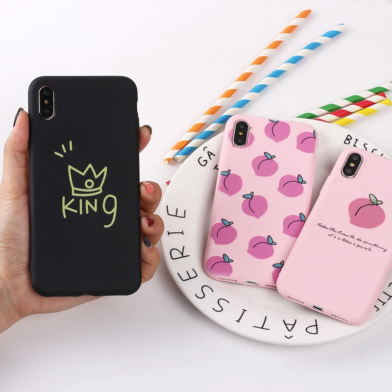 Глянцевая корона милый силиконовый мягкий чехол с надписью KING QUEEN для iPhone 11 Pro 7Plus 7