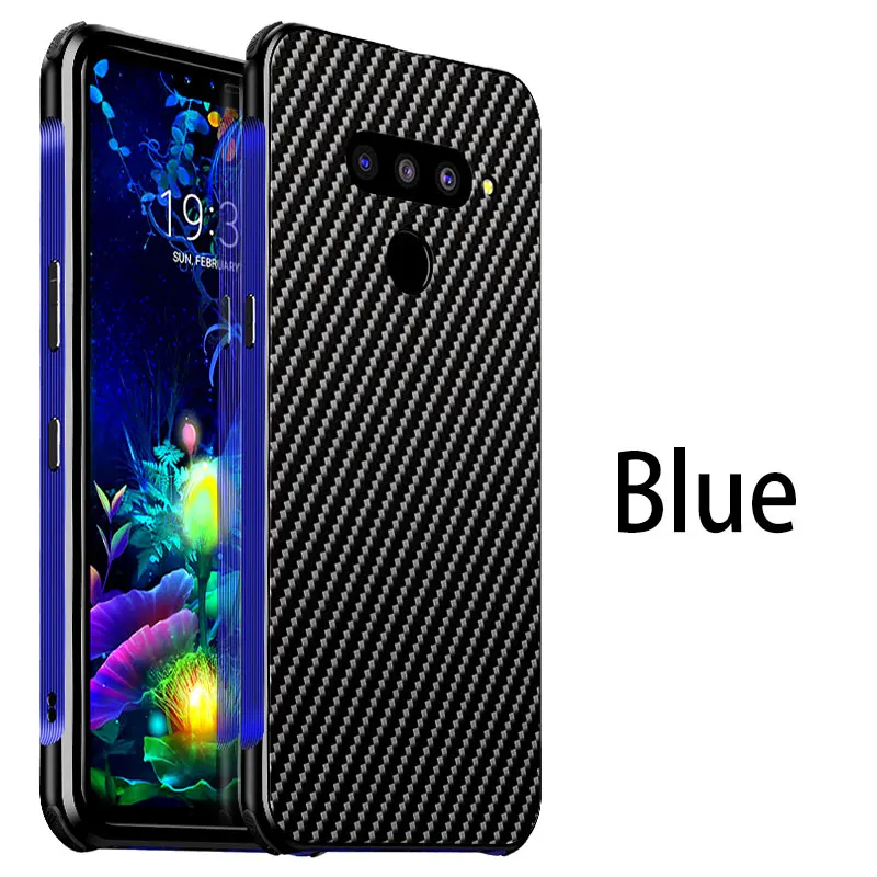 Blue Броня Алюминиевый металлический корпус для телефона LG G8 V40 чехол из углеродного волокна Жесткий ПК антидетонационный чехол для LG V50 V40 полный корпус - Цвет: Blue