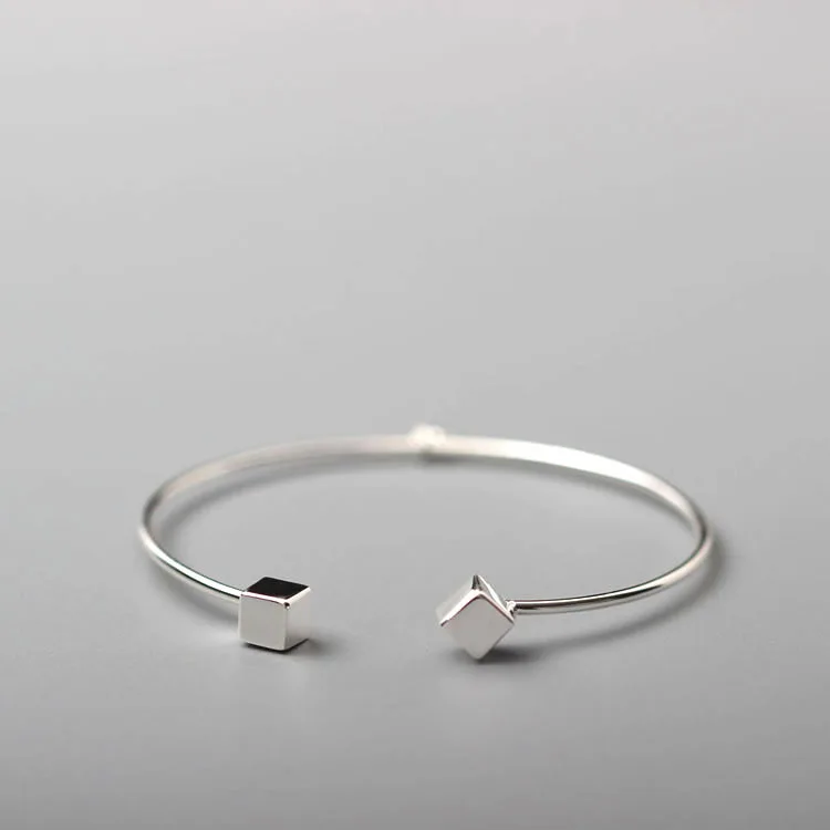 

925 Sterling Silver Geometric Cubes Open Bracelets & Bangles For Women Fashion Lady Prevent Allergy Sterling-silver-jewelry