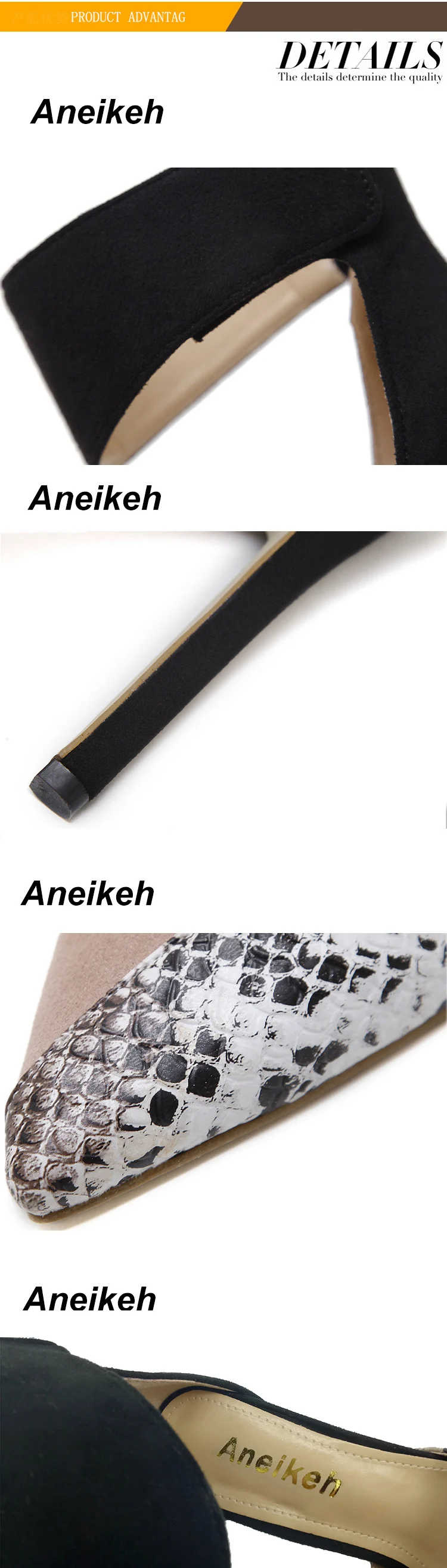 Aneikeh/женские туфли; сезон осень-весна; коллекция года; женские туфли-лодочки на высоком каблуке-шпильке с острым носком и ремешком на щиколотке в стиле пэчворк; 8612-1