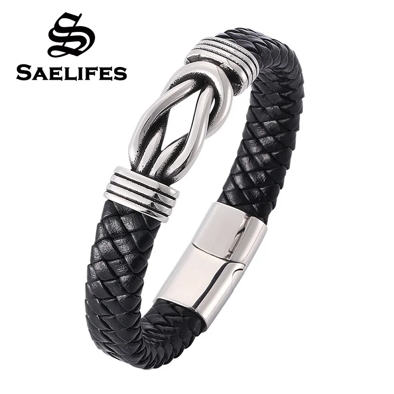 Модные Очаровательные кожаные браслеты для мужчин черный плетеный браслет