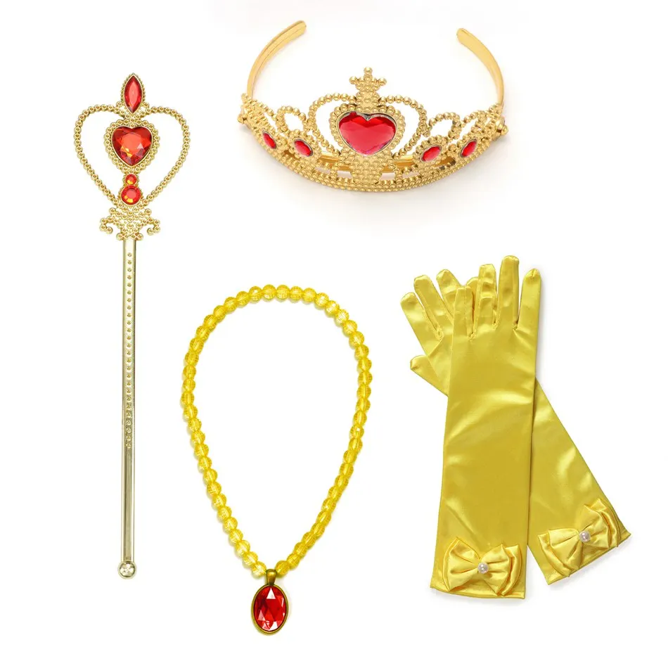 5PCS Accessories Нарядное платье принцессы Белль для девочек, Сказочная Красавица и чудовище, маскарадный костюм детский Карнавальный костюм для вечеринок на Хэллоуин - Цвет: 5PCS Accessories