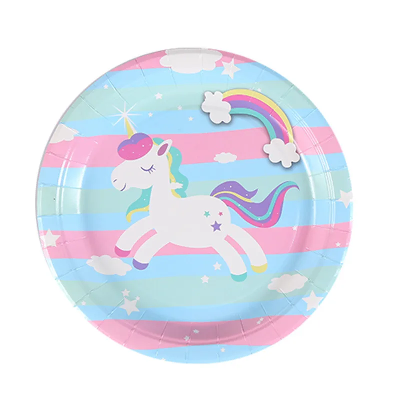 Unicorn Theme Party Wedding Birthday Set Supplies for 10 Packs Paper Plates Cups Drinking Straws Napkins Disposable | Дом и сад