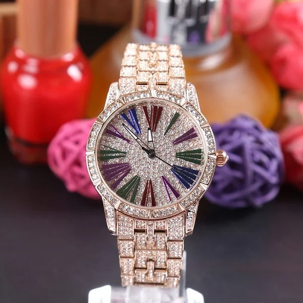 Лучший бренд LGXIGE часы Для женщин модные стразы Нержавеющая сталь женские часы класса люкс Изысканные Золотые Часы relogio feminino - Цвет: color 1