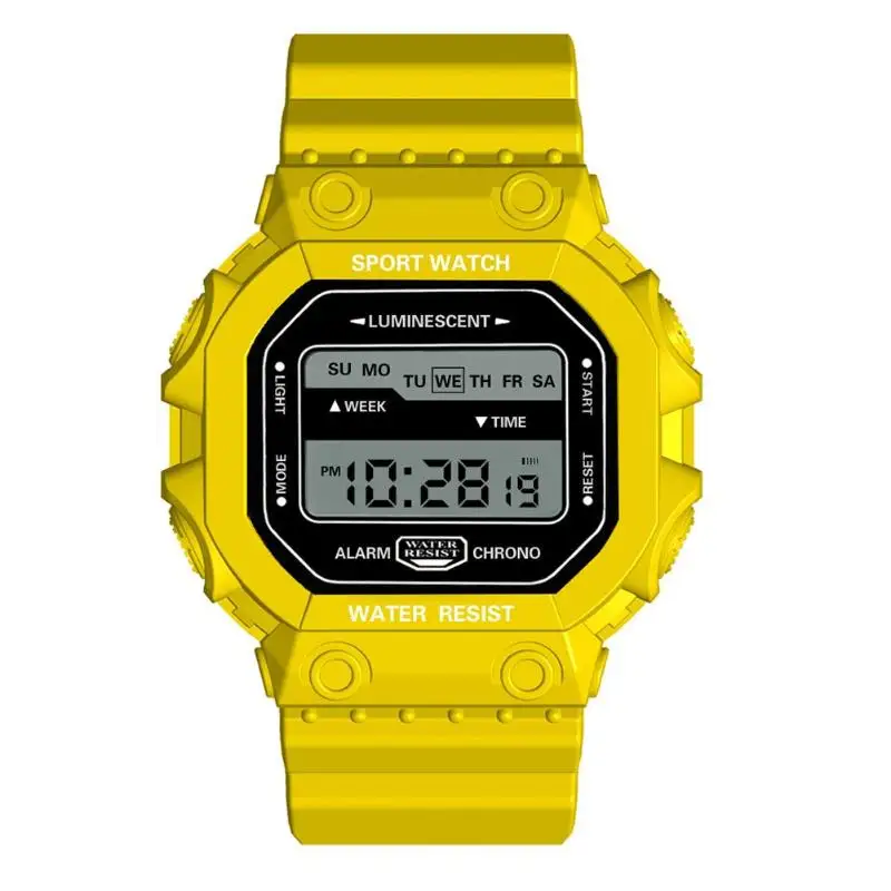 Yellow 03 Модные женские мужские часы спортивные цифровые часы водонепроницаемые наручные электронные часы с будильником повседневные спортивные электронные наручные часы - Цвет: Yellow 03