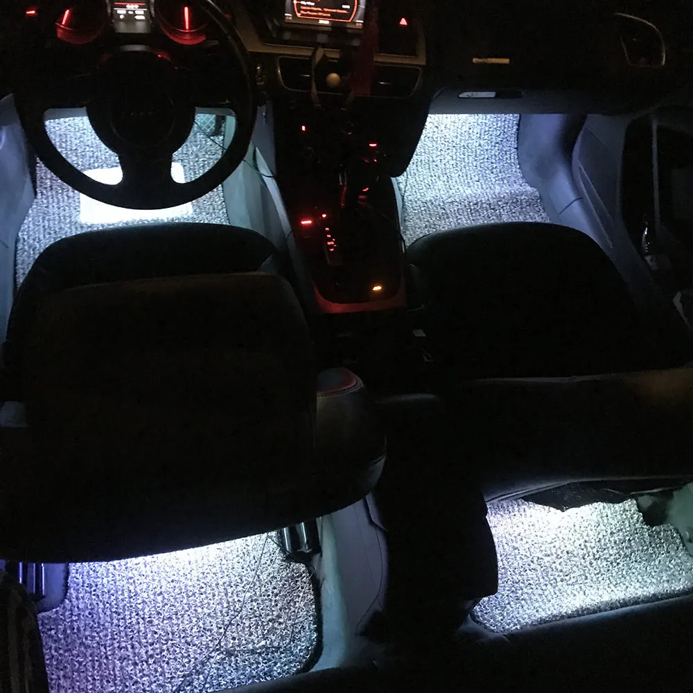 4 шт. 12 В автомобиля RGB светодиодные ленты автомобиля Гибкая бар 5050SMD Интерьер Декоративные Атмосфера стикеры полосы дистанционное управление для автомобиля RGB свет