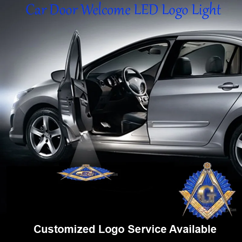 

2x Free and Accepted Masons Logo Wired Car Door Welcome Step Courtesy Laser Projection Ghost Shadow Puddle LED Light Universal