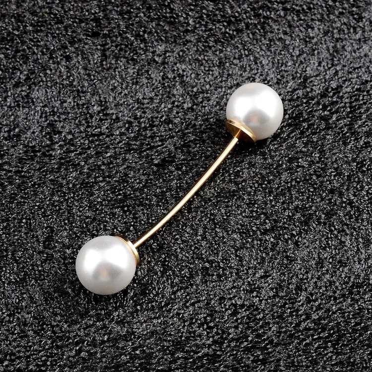 Простая жемчужная брошь с двойной головкой, булавка, нескользящая фиксированная одежда, свитер, кардиган, зажим для шарфа, пряжка для мужчин и женщин, ювелирные изделия, аксессуары, подарок