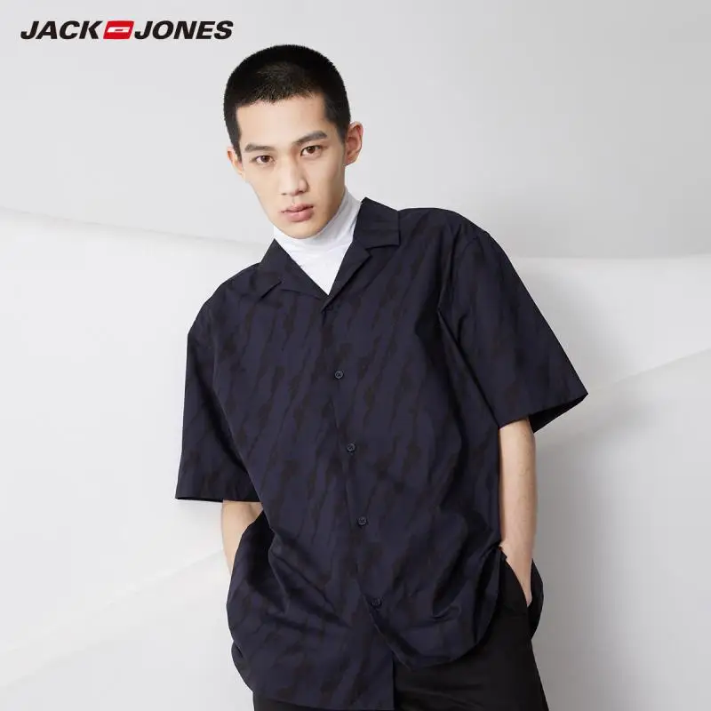 MIDNIGHT JackJones Мужская хлопковая контрастная рубашка с короткими рукавами E | 219104508 - Цвет: MIDNIGHT