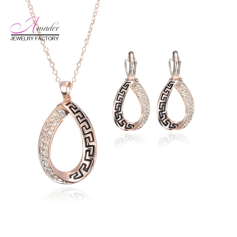 Женщина розового золота Цепочки и ожерелья серьги свадебный комплект ювелирных