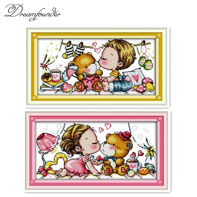 

Набор для вышивки крестиком Kiss bear aida 14ct 11ct, рукоделие с принтом