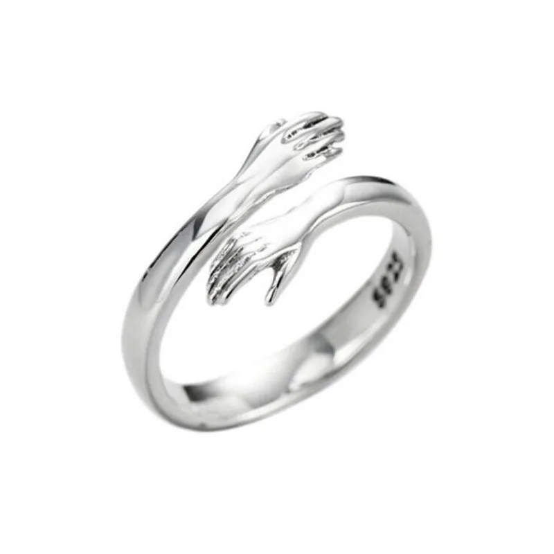 

New Creative Love Hug 925 Sterling Silver Fashion Jewelry Peace And Love Simple Personality Exquisite Opening Rings R234