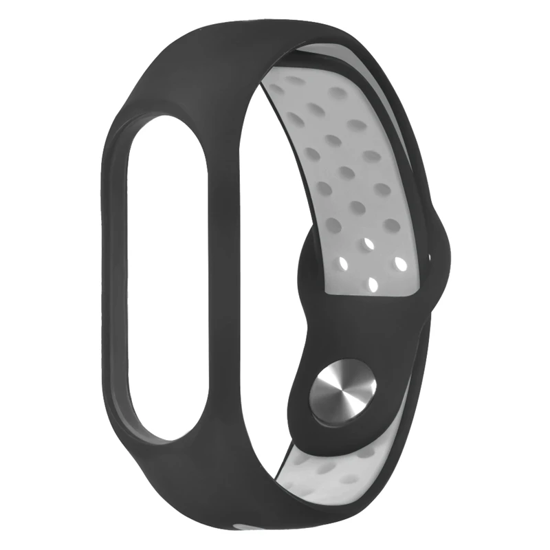 HANGRUI двойной цветной ремешок для Xiaomi mi band 3, умный Браслет, дышащий силиконовый ремешок для mi band 3 - Цвет: black grey