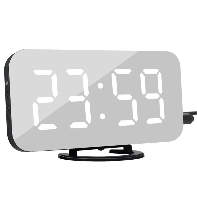 Mirror LED desk Wall Clock Digital Alarm Clocks Display modern Watches Nightlight Home Kitchen Office bedroom fashion Gift desk - Цвет: b-white