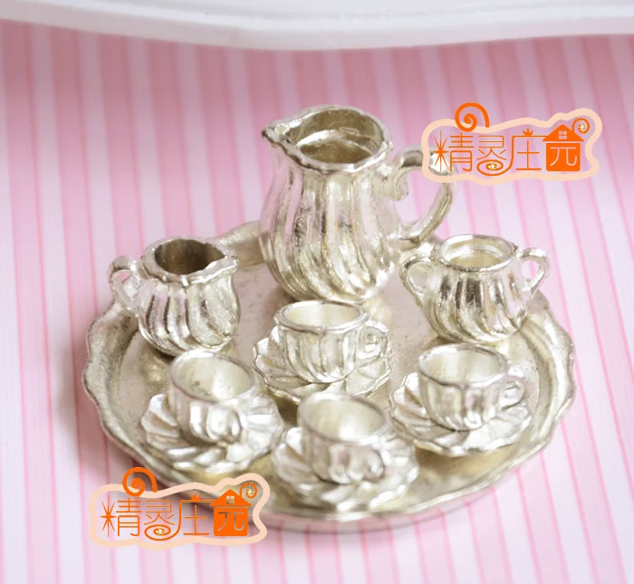 

A01-X347 children baby gift Toy 1:12 Dollhouse mini Furniture Miniature rement silver color metal coffee cup 1 set