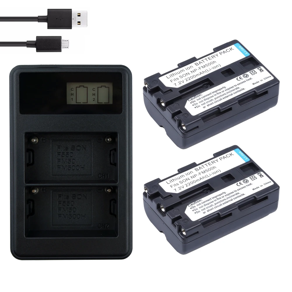 2*2200 мАч NP FM500h батареи для камеры bateria + LCD Dual USB зарядное устройство Sony A57 A58 A65 A77 A99 A550