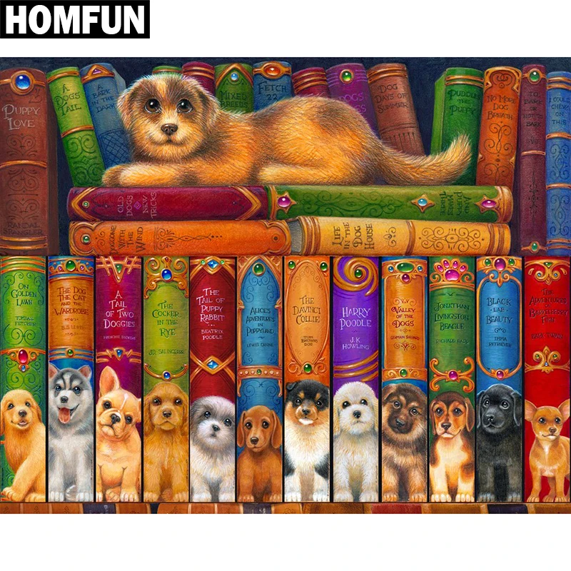 Алмазная 5D Вышивка HOMFUN Книга собаки полноразмерная круглая/квадратная алмазная