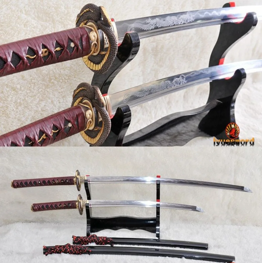 LYUESWORD Полный Тан японский самурайский меч набор (катана + вакизаши) Сложенный
