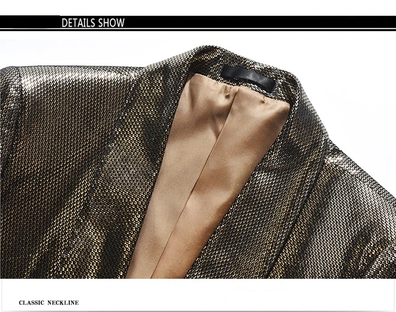

Luxury Gold Shiny Sequin Suit Men Brand Single Breasted Mens Suits and Pants One Button Banquet Party Dress Costume Homme 5XL