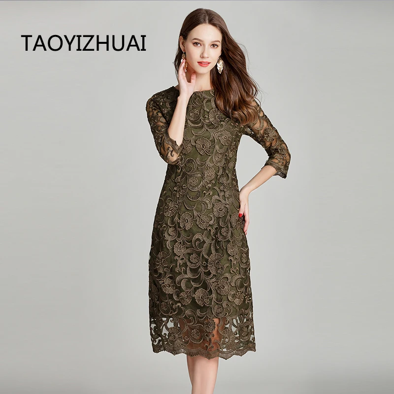 Женское винтажное кружевное платье TAOYIZHUAI свободное элегантное большого размера