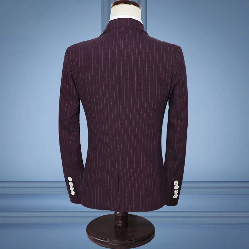 3 предмета Классическая Бизнес полосатый Костюмы для Для мужчин Slim Fit Свадебный