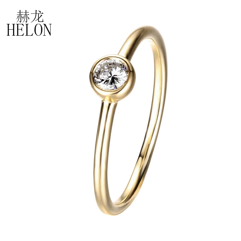 HELON Solid 14 K/585 Желтое золото круглый 0.3CT Moissanite кольцо искусственный бриллиант свадебное кольцо для женщин кольцо модный подарок для ювелирных изделий