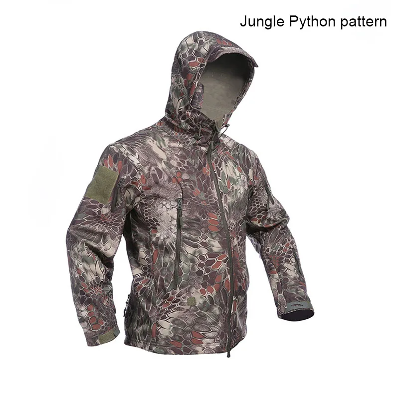 Green python pattern Военная Мужская тактическая куртка из мягкой кожи акулы 4xl, Мужская армейская водонепроницаемая ветрозащитная Боевая куртка TAD, Мужское пальто BF01 - Цвет: Green python pattern