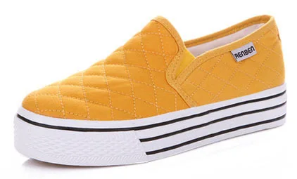 Yellow no plush Новые комфортные женские осенние повседневные лоферы с круглым носком цвет черный и розовый - Цвет: Yellow no plush