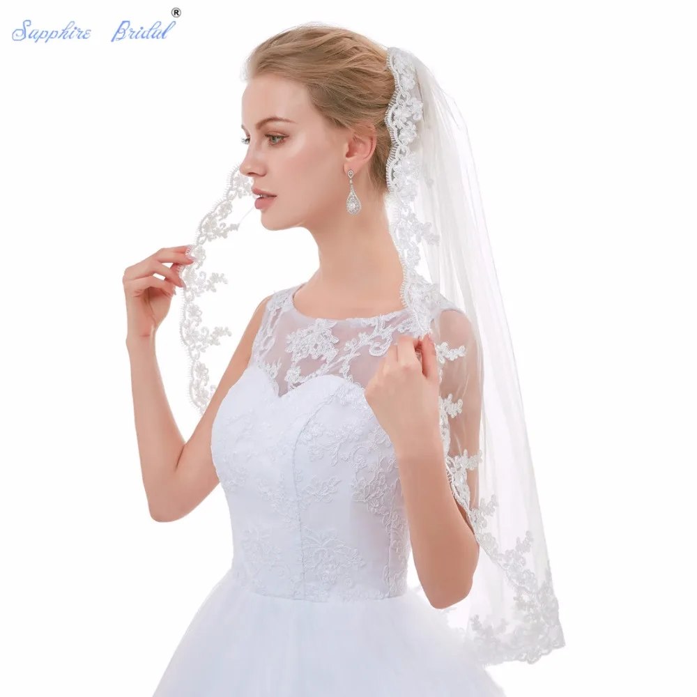 Sapphire Bridal 100% реальные фотографии однослойная винтажная кружевная кромка вуаль duvak