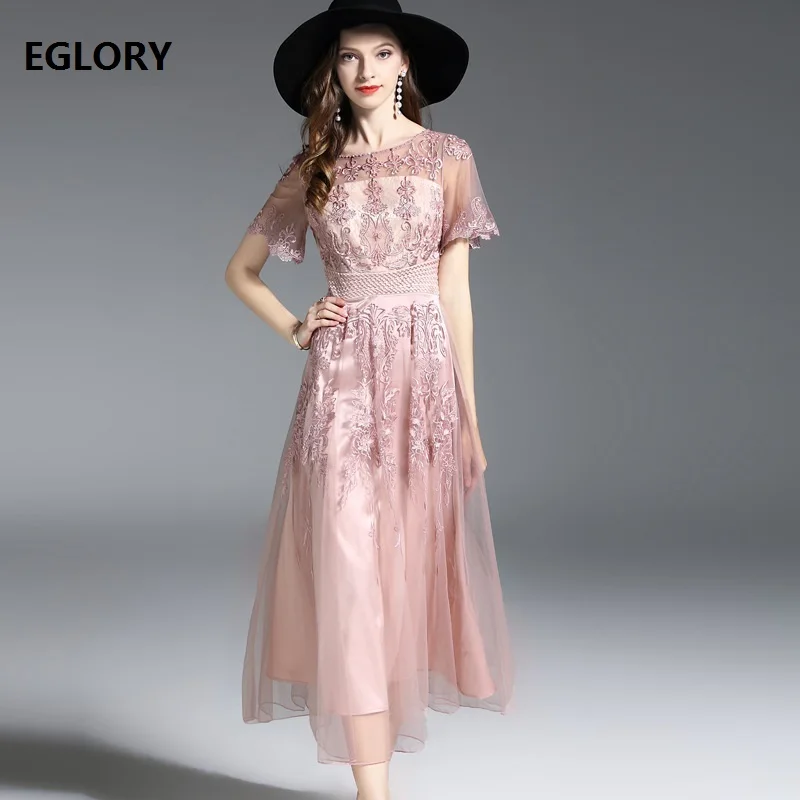 

Tulle Lace Wedding Party Vestido Women Luxury Beading Embroidery Short Sleeve Elegant Long Maxi Dresses Vestido Special Occasion