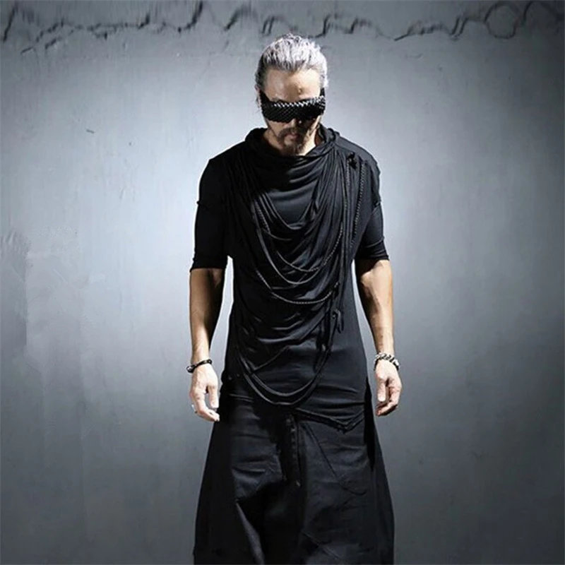 Мужская хипстерская футболка с капюшоном коротким рукавом в стиле готический