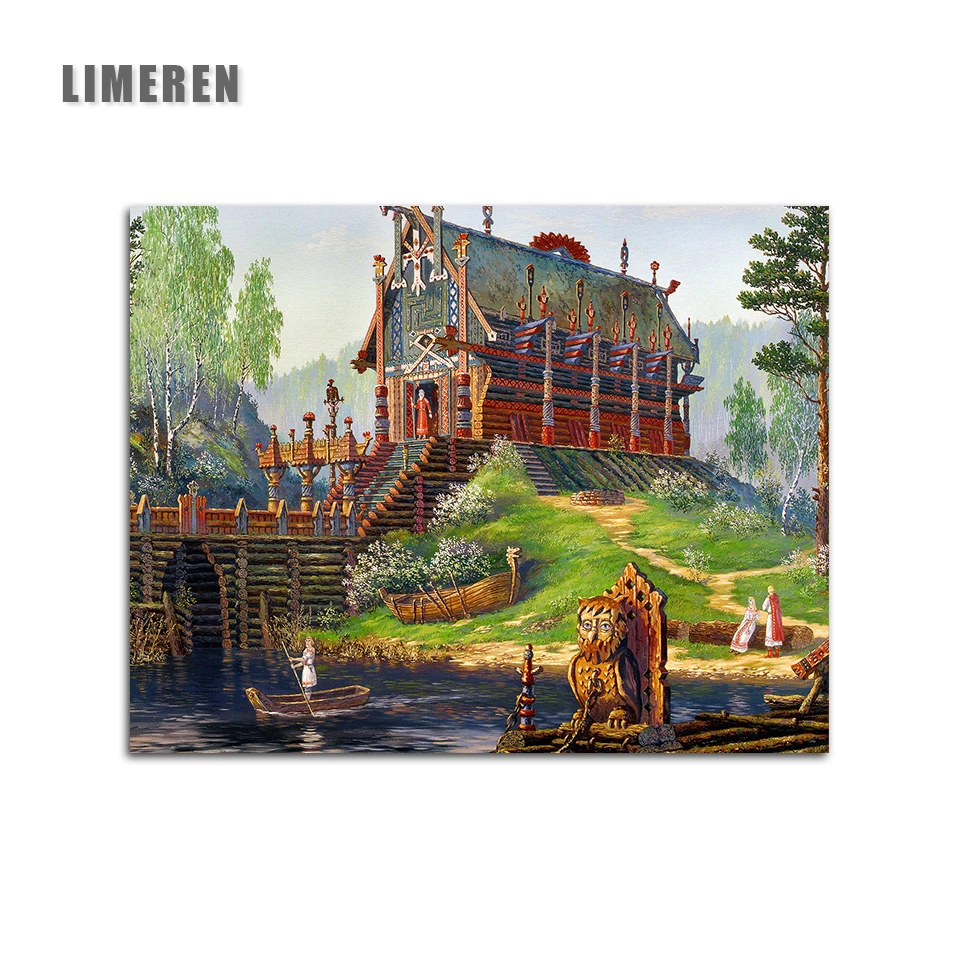 Frameless building ancient Wooden house Painting By Numbers Coloring Home Decor | Дом и сад