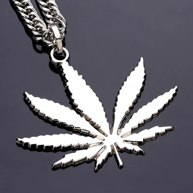 Brand Fashion Men Hemp Leaf Pendant Necklace Iced Out HipHop Gold Silver Color Long Statement Rapper Cuban Chains | Украшения и