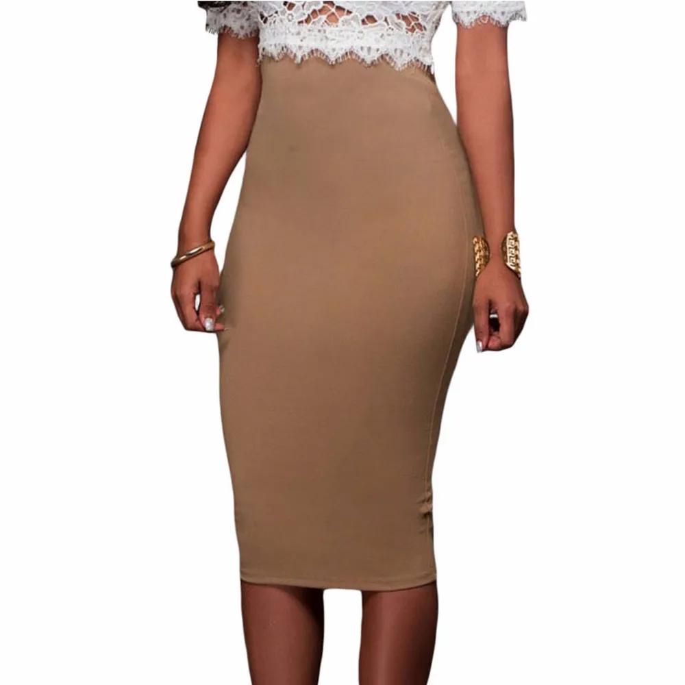 Ladies Formal Skirts 2020 Slim Fitted Pencil Skirt Mid Calf High Waist Straight Women Back Zipper Office Saias 81736 | Женская одежда