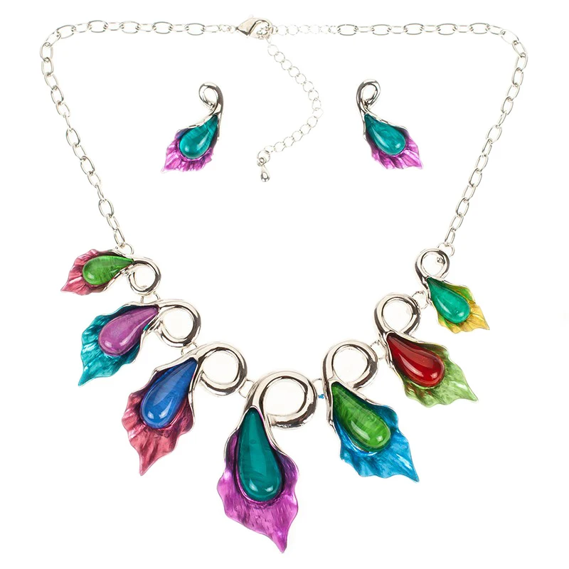 

MS1504001 Fashion Brand Jewelry Sets Silver Plated 4Colors Flower Necklace Set Bridal Jewelry High Quality Party Gifts